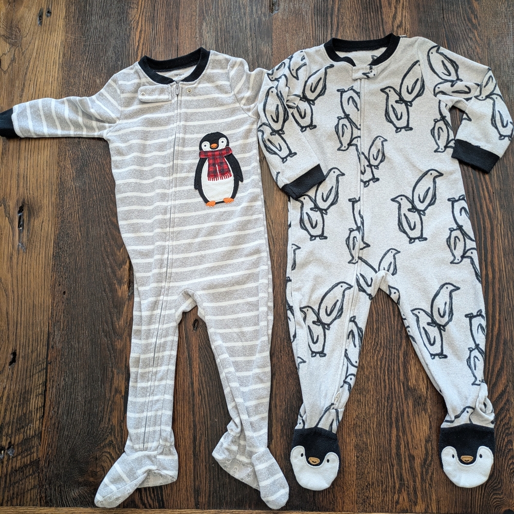 Carter's Gray and White Penguin Footies